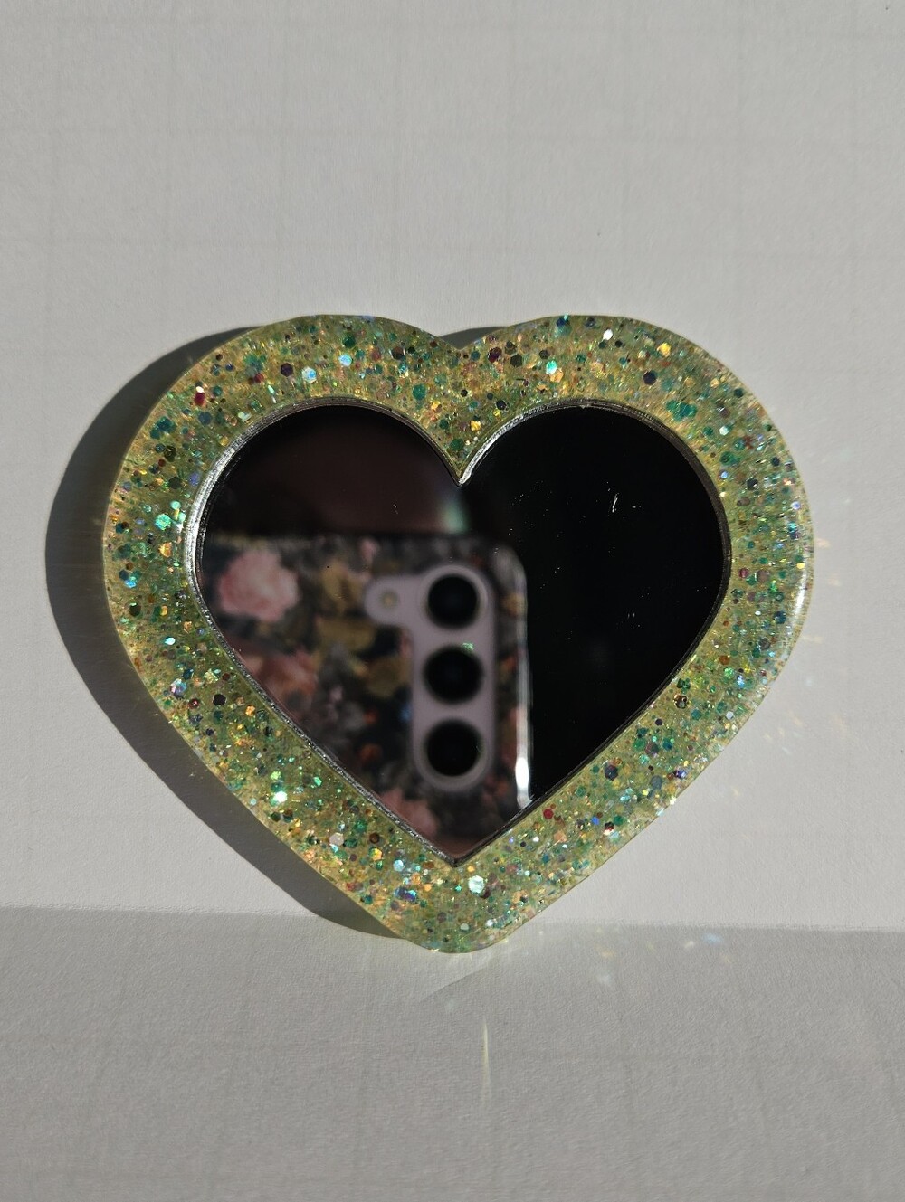 Handmade Green Glitter Mini Pocket Resin Mirror Makeup Mirror Frog Girly Cute